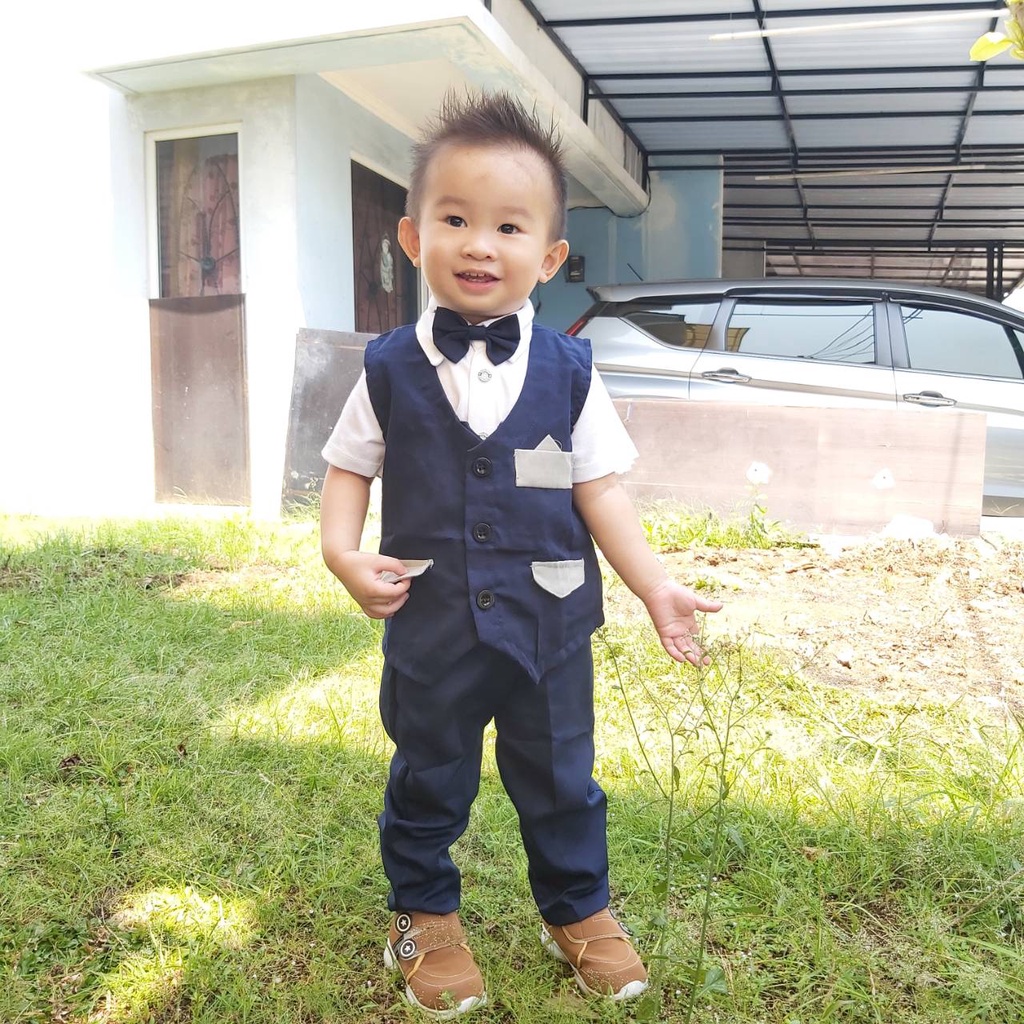 Baju setelan pesta anak bayi laki jas tuxedo panjang katun