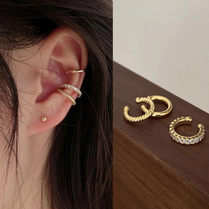 3pcs / Set Anting Hoop Klip Tulang Rawan Telinga Gaya Minimalis Untuk Unisex