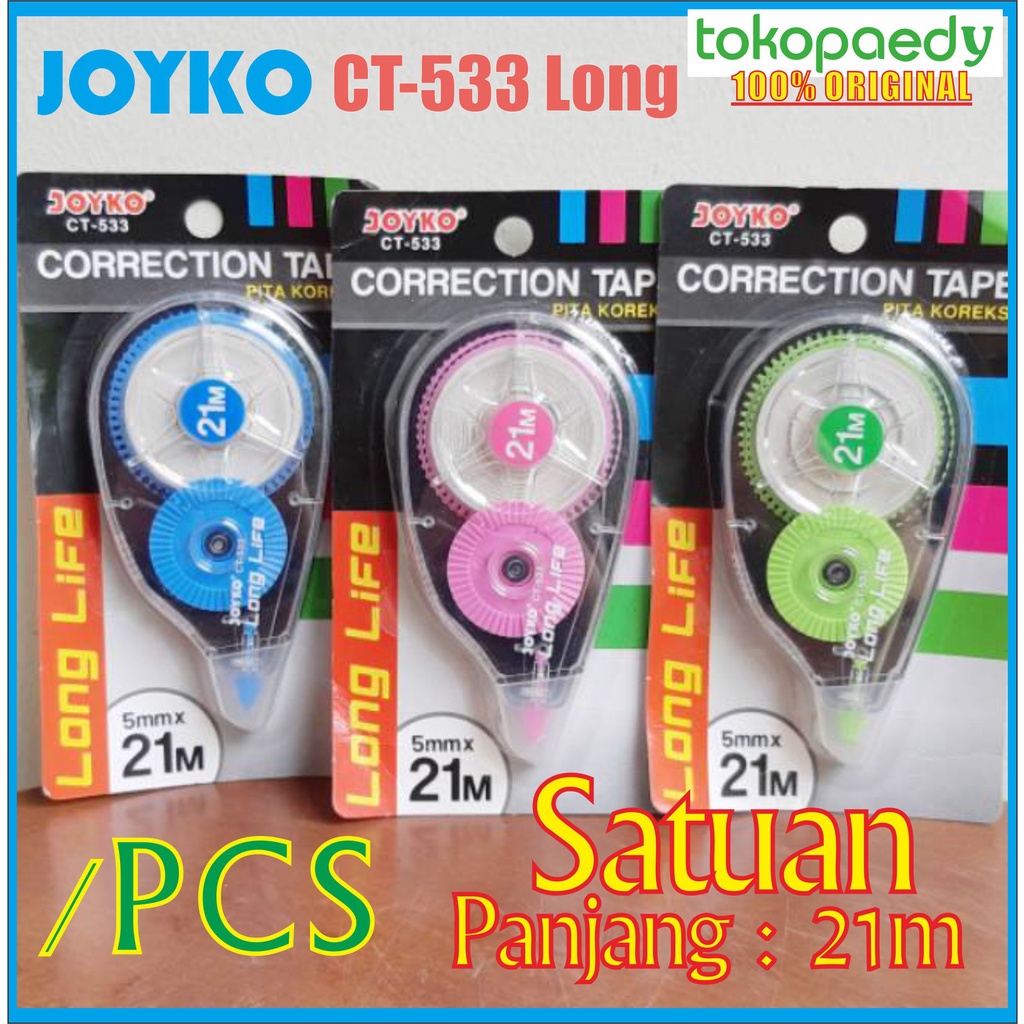

Tip-ex Kertas / Correction Tape CT-533 Long Life Joyko 21 M CoTape /JOYKO CT533 LongLife ORIGINAL