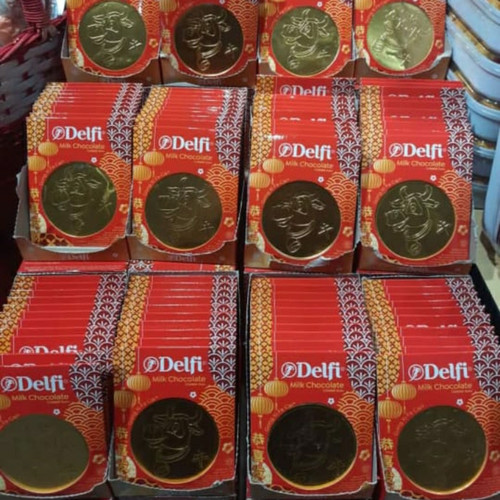 

coklat koin emas Delfi Milk chocolate Coin Imlek Shio macan 10 x 25gr
