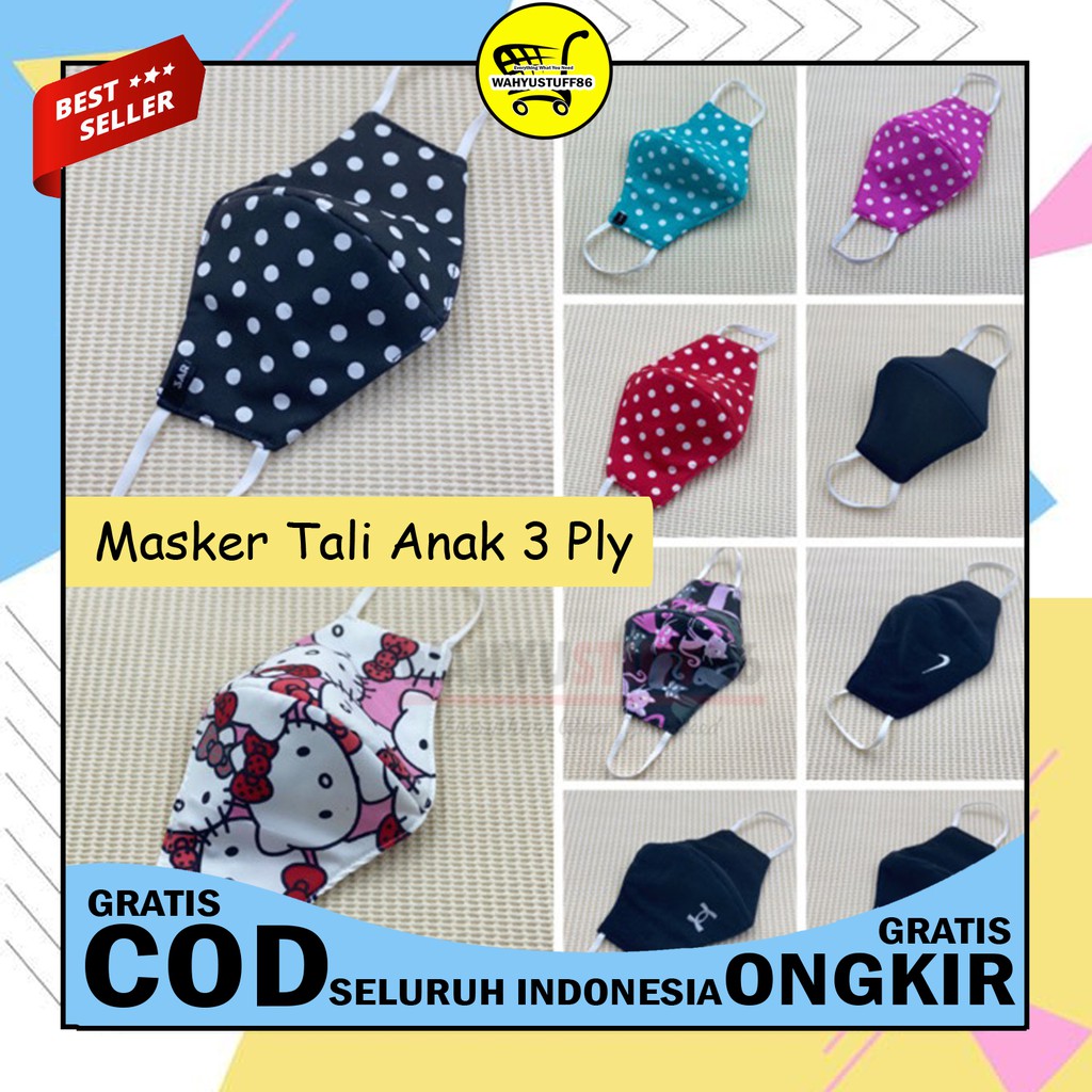 WS86 MASKER ANAK TALI KARET BAHAN KAIN 2 LAPIS BISA DICUCI