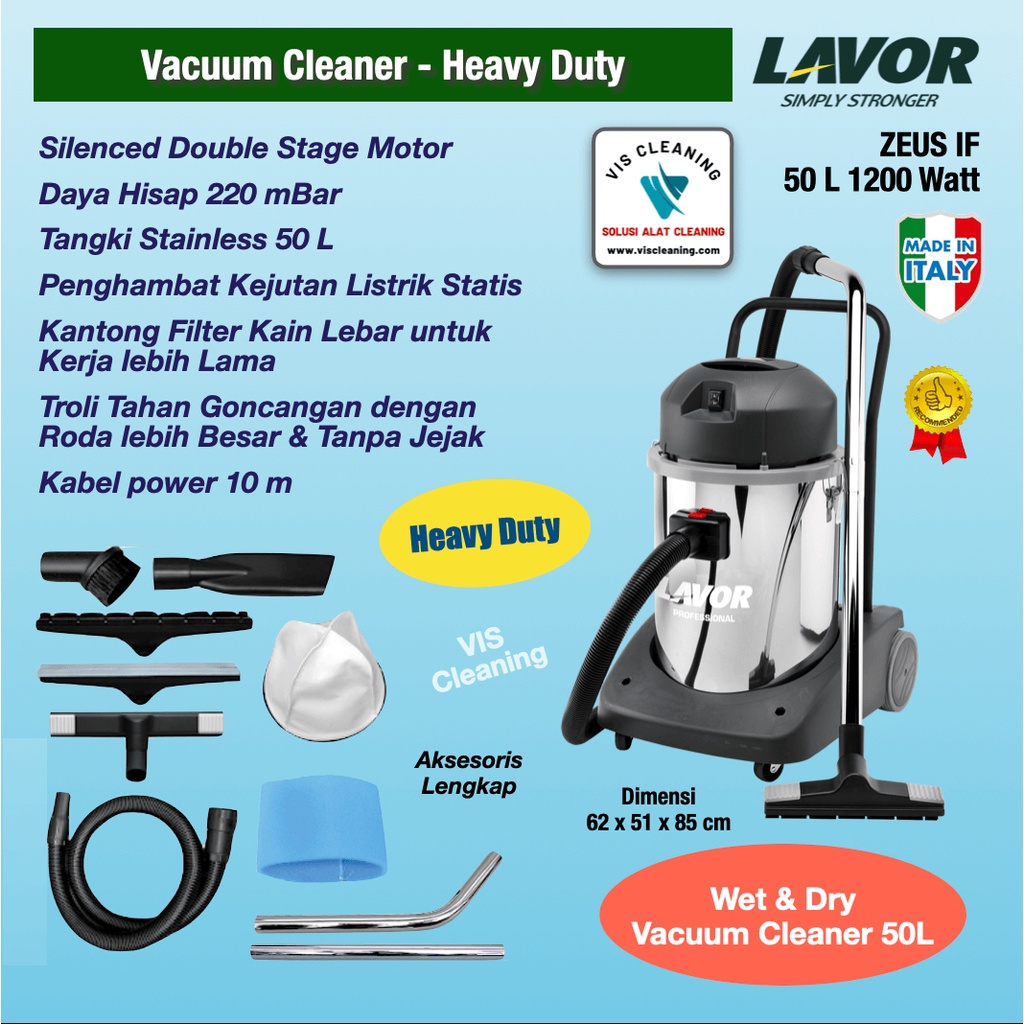 Vacuum Cleaner Heavy Duty 50 Liter Lavor Zeus IF