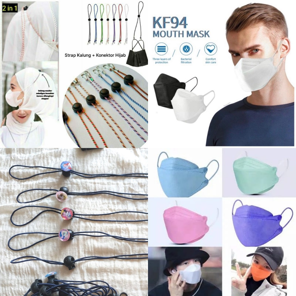 Konektor Tali Masker Hijab 2in1 dan Masker KF94 10PCS Murah Kalung Masker Earloop Strap Masker Pria 