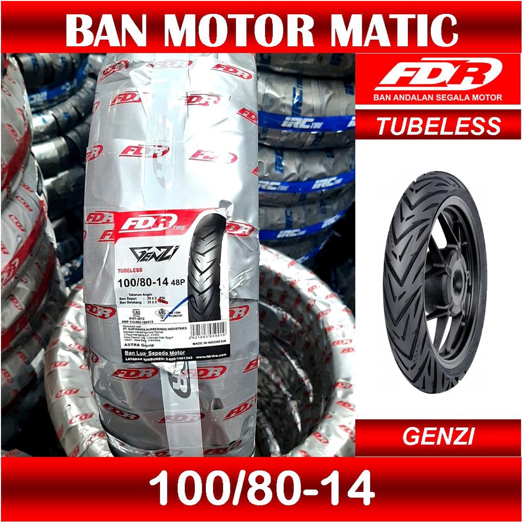 Ban tubles FDR Genzi 100/80 ring 14 untuk motor matic