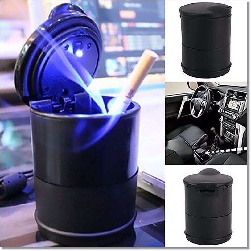 MPro1 Asbak Mobil Asbak Rokok Unik Asbak Roko Portable Car Organizer Dengan Lampu LED Light Model A Aksesoris Mobil TeMPRO1t SaMPRO1h Mini - OMRS1DBK