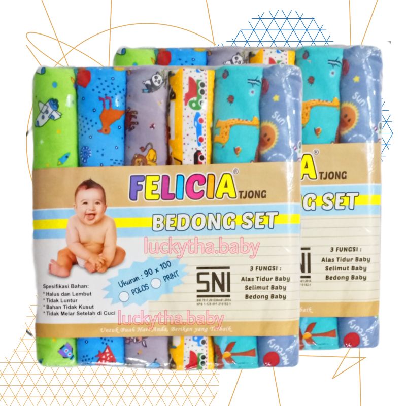 6PCS Bedongan bayi Felicia terbaru full print &amp; polkadot / kain bedong bahan kaos halus full print &amp; polkadot/ bedong Felicia terbaru