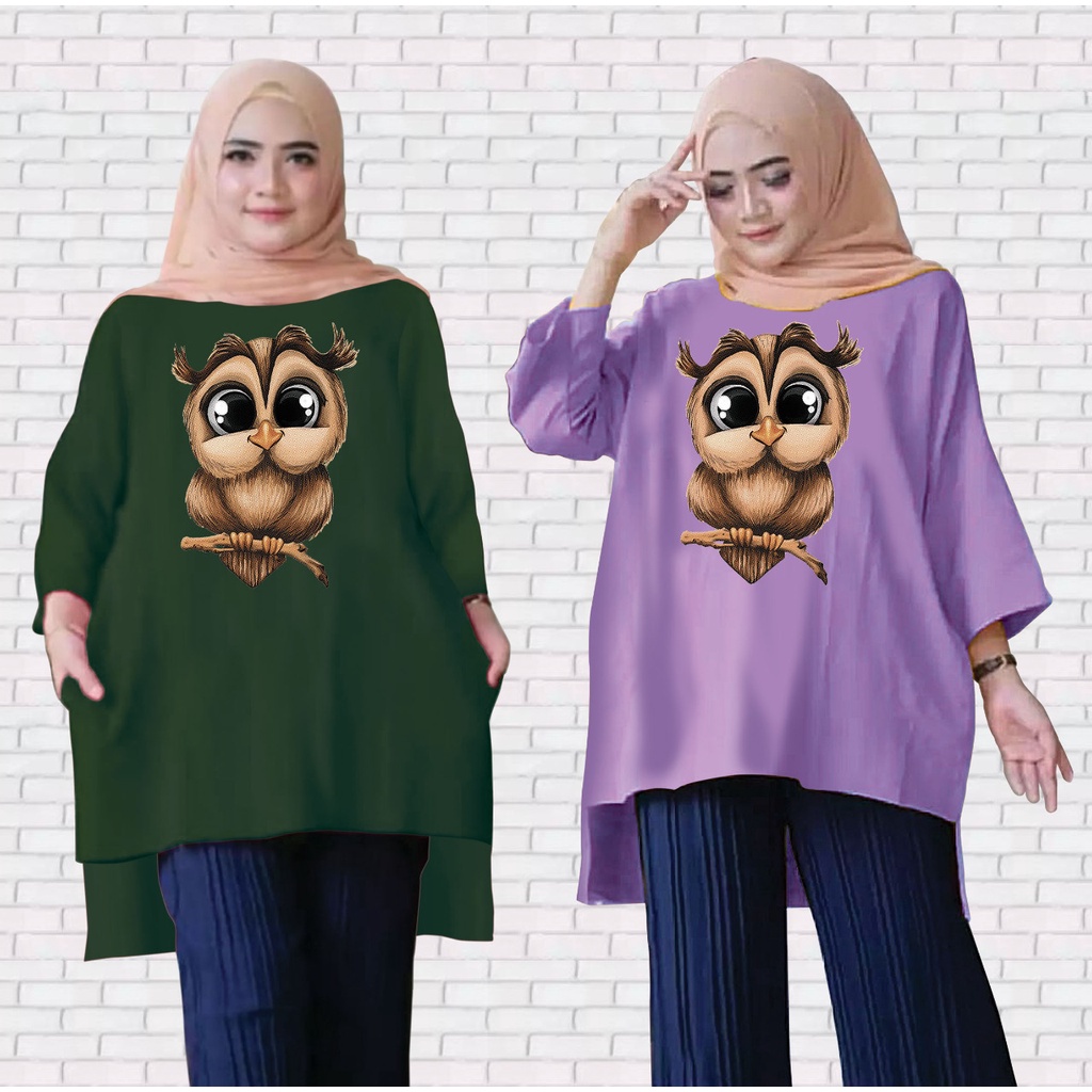 TUNIK WANITA / TUNIK WANITA DEWASA / TUNIK WANITA TERBARU 2021 KEKINIAN / WANITA ATASAN/OWL-XXLJUMBO