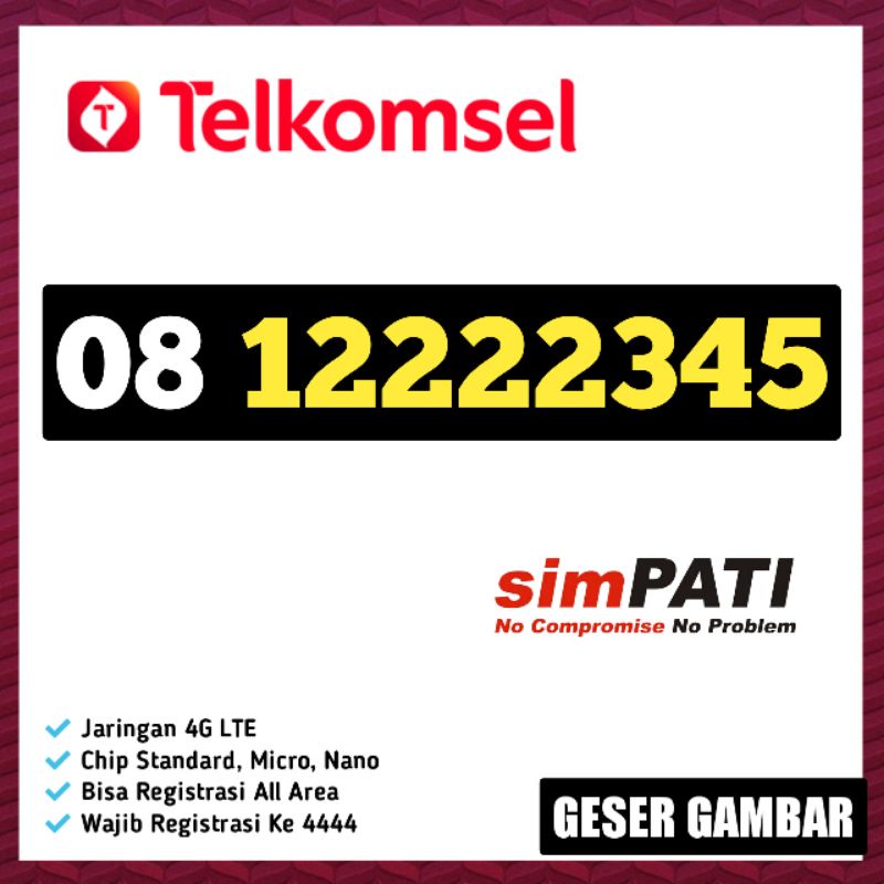Nomor Cantik Simpati Telkomsel 4g lte 12345