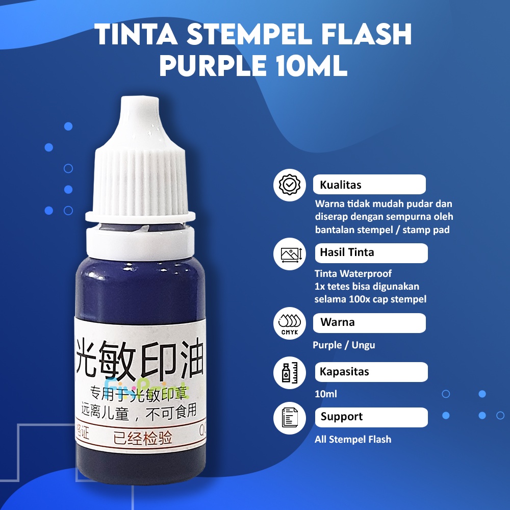 Tinta Stempel Flash Purple 10ml, Refill Stamp Ink Waterproof Purple 10 ml