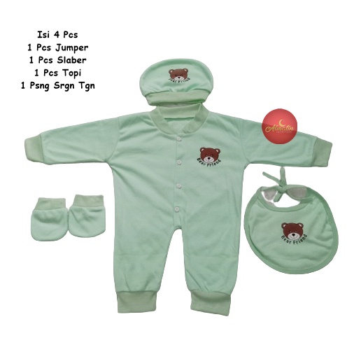 4 IN 1 JUMPER SET BAYI SLABER TOPI dan SARUNG TANGAN / SLEEPSUIT BAYI POLOS WARNA