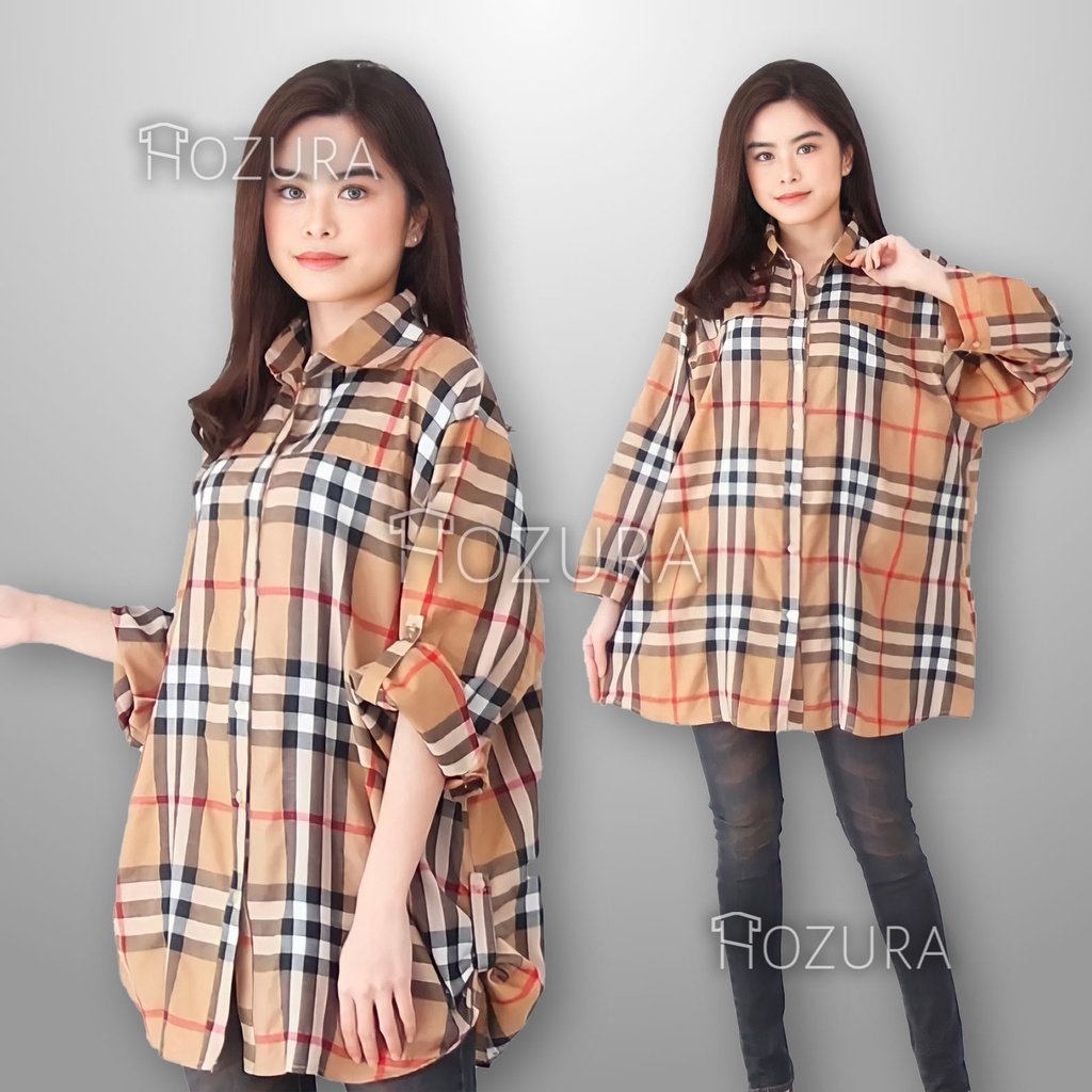 HOZURA - Kemeja Jumbo Wanita Erin - Kemeja Lengan Panjang Wanita LD 132cm PJ 74cm XXL-XXXXL - Kemeja Oversize - Kemeja Kotak Kotak - Kemeja Bahan Katun Union11 - Kemeja Wanita Xxxl  Kemeja Wanita Jumbo Ld 120 Atasan Jumbo Wanita Kemeja Felona - Blouse