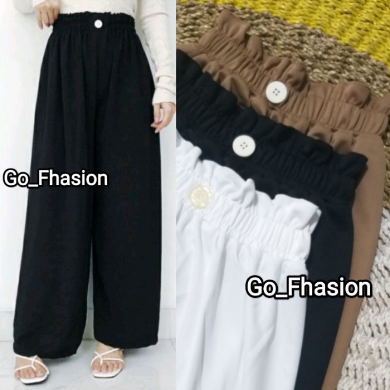 CELANA HIGH WAIST_CELANA PANJANG KULOT KANCING DEPAN HIGWAIST /CELANA PANJANG WANITA KEKINIAN TRENDY-Putih