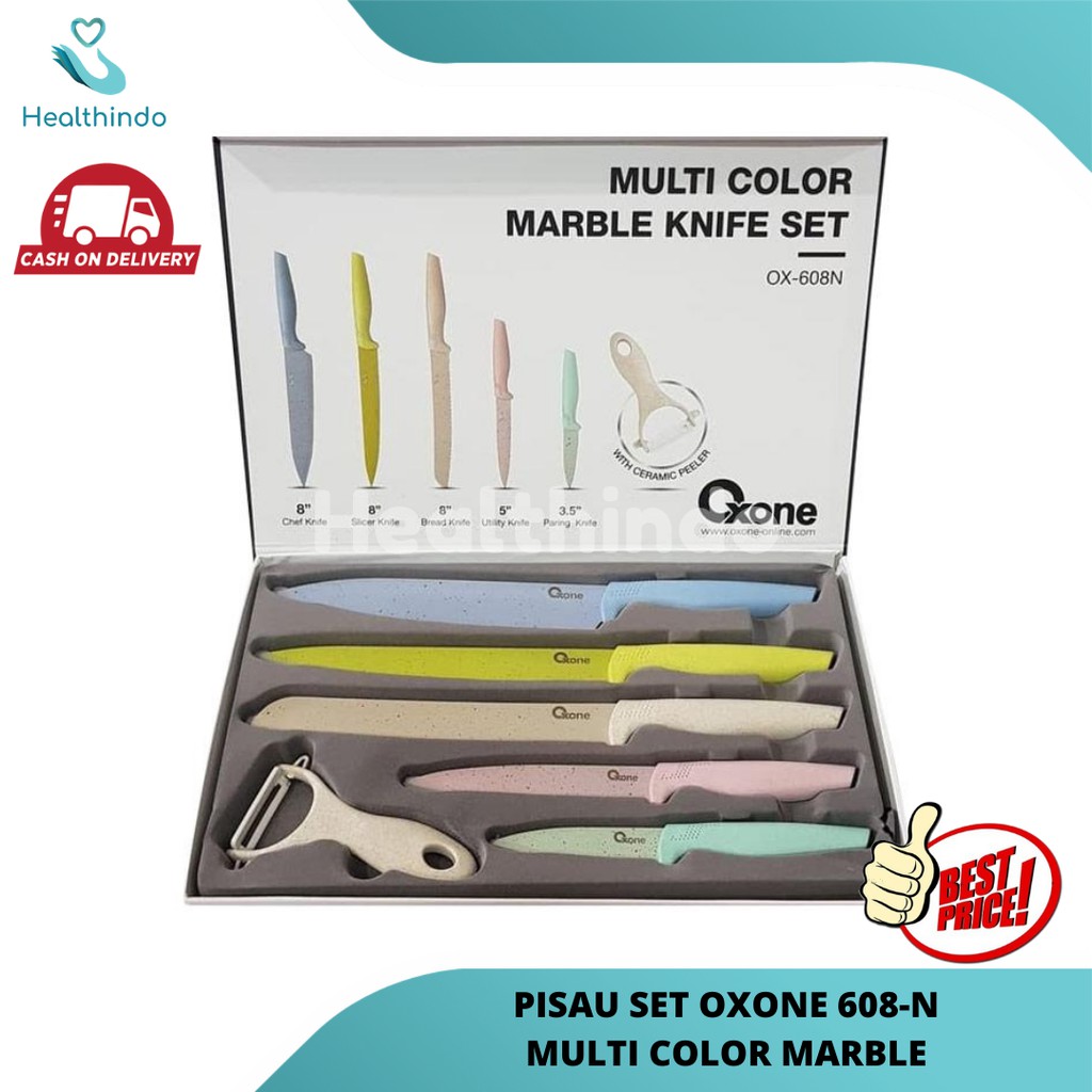 Pisau Dapur Ox608 6 In 1 Warna Pastel Pisau Sayur Pisau Buah Pisau Daging Pisau Set Anti Lengket