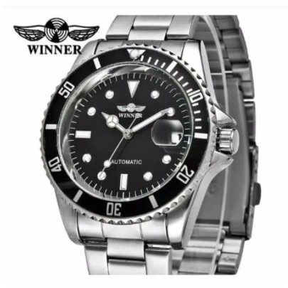 WINNER Stainless Steel Watch Automatic Mechanical Men Watch FREE BOX