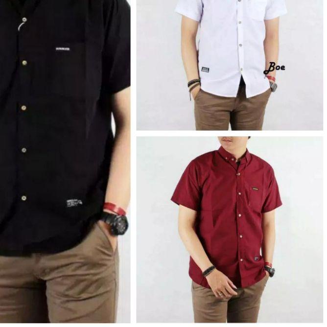 ♥ Hem polos lengan pendek brand distro pria dewasa hem cowok matt oxford dan puplin ❊