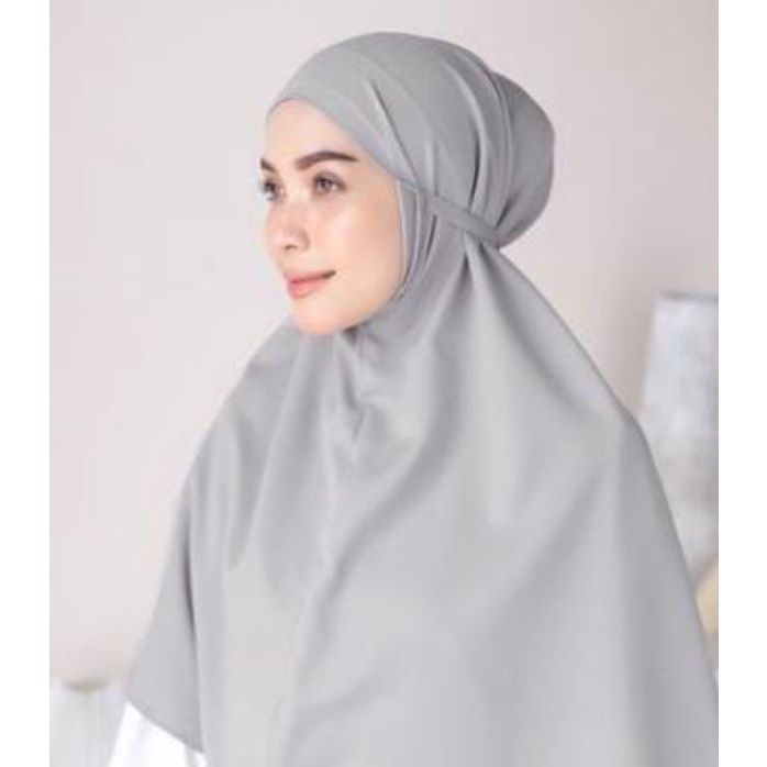 Kerudung Bergo Maryam Tali Non Pet Moscrepe Premium Hijab Instan Jilbab Instant Krudung Polos-Silver
