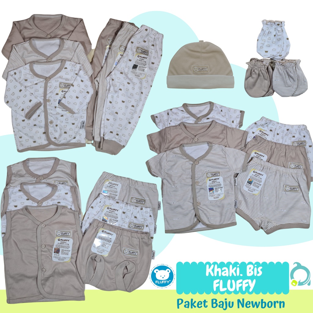 FLUFFY / LIBBY / VELVET (Khaki) Paket Baju Bayi Baru Lahir, Paket Murah Lengkap newborn,  stelan Size 0-3 &amp; Size S