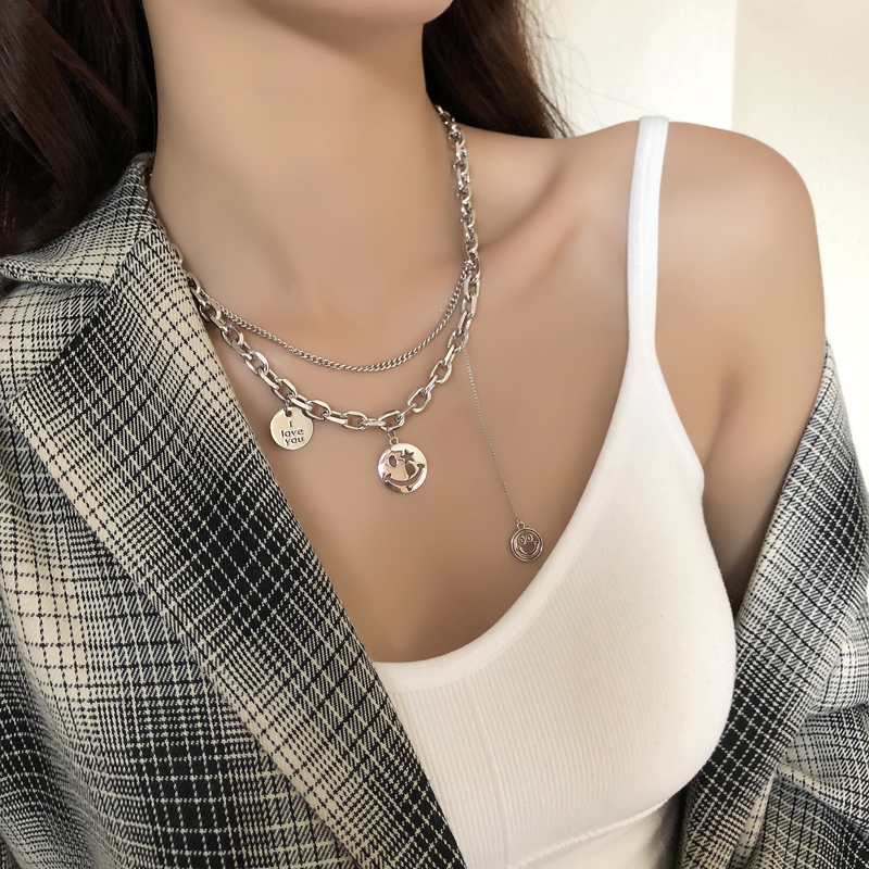 Smiley Face Necklaces Women Link Chain Figure Simple Pendant Necklace Girl Jewelry Silver Color Trendy Necklace