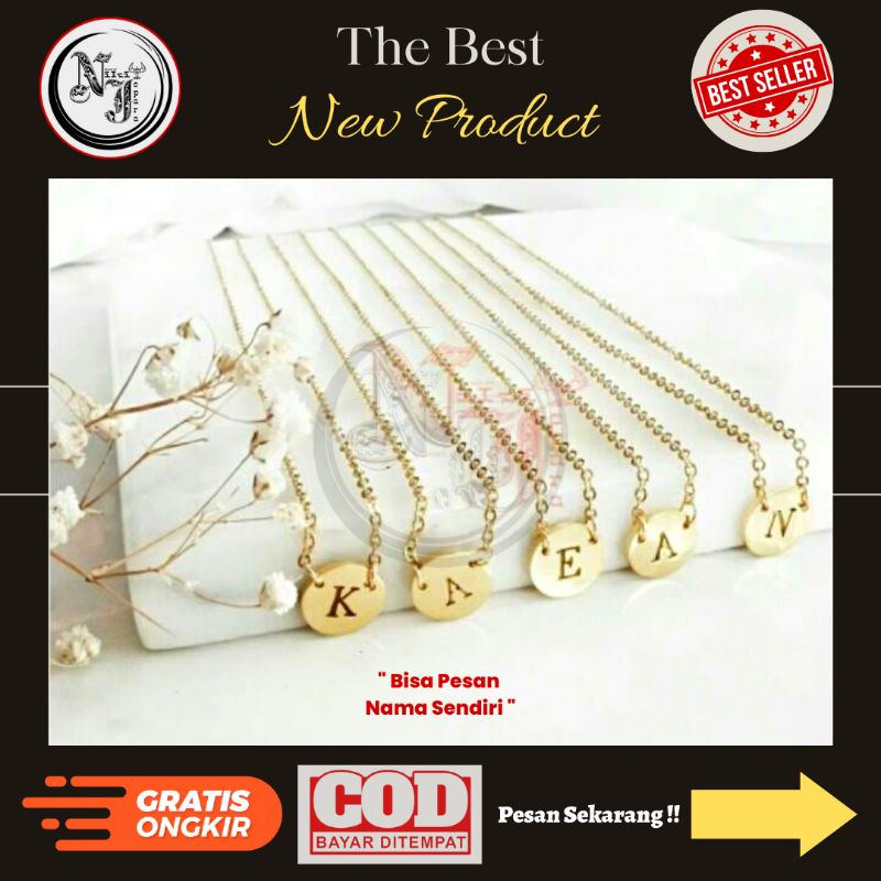 Kalung Nama Inisial || Kalung Nama Inisial lapis emas ( kalung + Liontin )