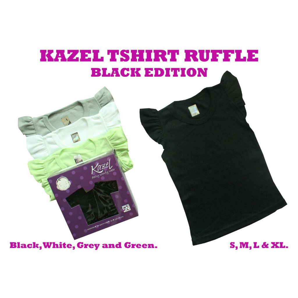 4Pcs Kazel Tshirt Ruffle Anak Perempuan Black Edition CBKS