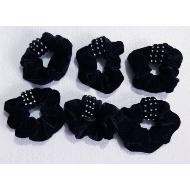 Ikat rambut permata hitam 6 pcs beludru.grosir
