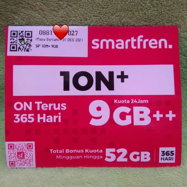 Perdana smartfren sudah registrasi / perdana ion 9gb / kuota bonus hingga 52gb / masa aktif 1tahun