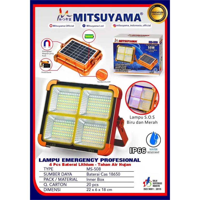 Barangunik2021-Lampu Emergency Mitsuyama MS-508 LED Light 50W power bank solar cell