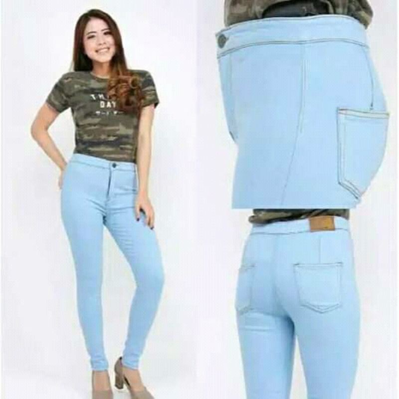 Highwaist Jeans Jumbo Wanita Polos Soft Jeans Premium Big Size 27-42