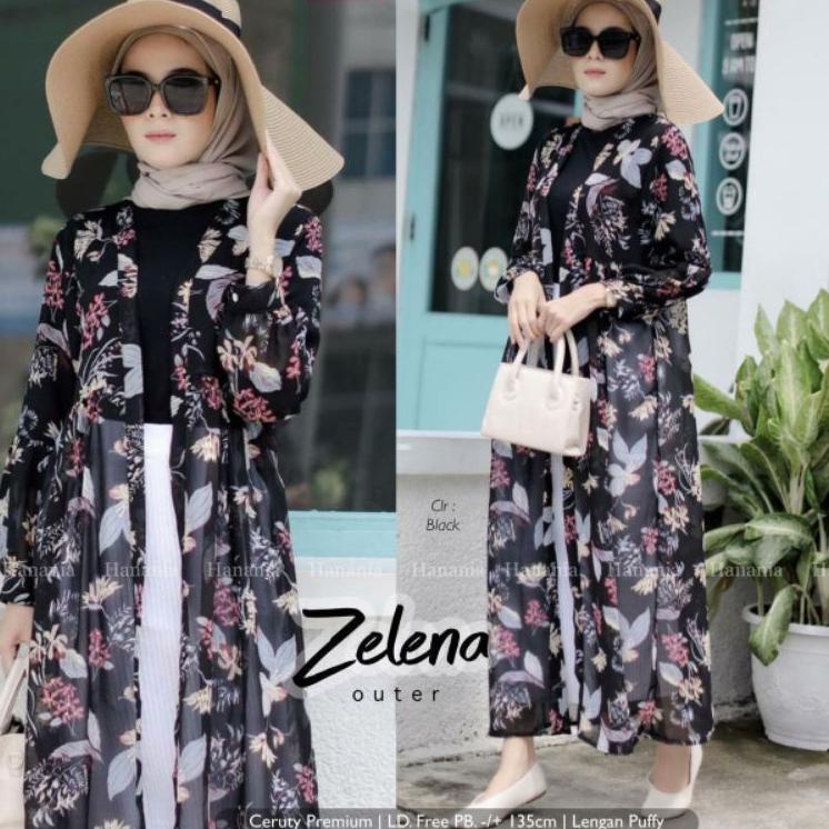 D#D LONG OUTER WANITA ZEA ZALENA ZELEA LEA CARDY BAHAN CERUTY MOTIF BUNGA BLAZER OOTD PANTAI BY HANA