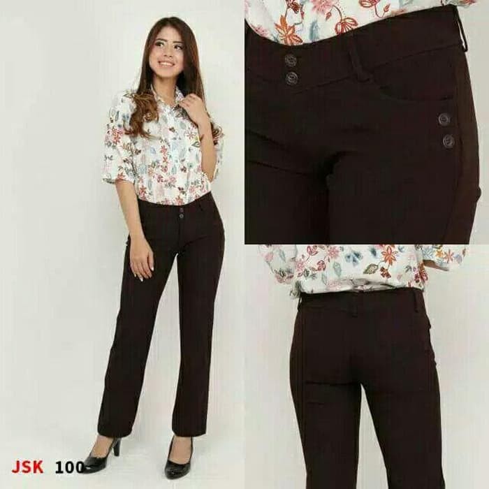 Unik CELANA KERJA CEWEK CELANA BAHAN KATUN JSK JEANS CELANA KANTOR   Hitam  S Diskon