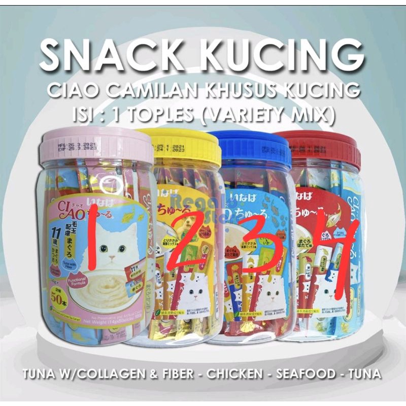 SNACK KUCING CIAO LIQUID CHURU VARIETY MIX PAKET TOPLES ISI 50 PCS