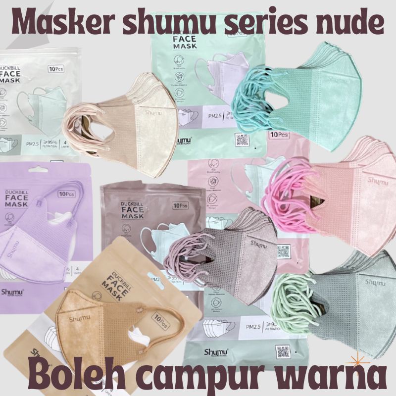 MASKER DUCKBILL SHUMU NUDE SERIES 4 PLY PREMIUM BISA CAMPUR WARNA