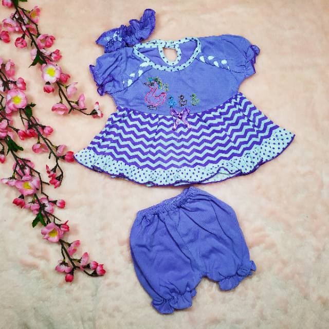 Setelan Baju Bayi 0-9bulan / gratis Bando / Baju Anak Bayi Perempuan Bahan Kaus Set