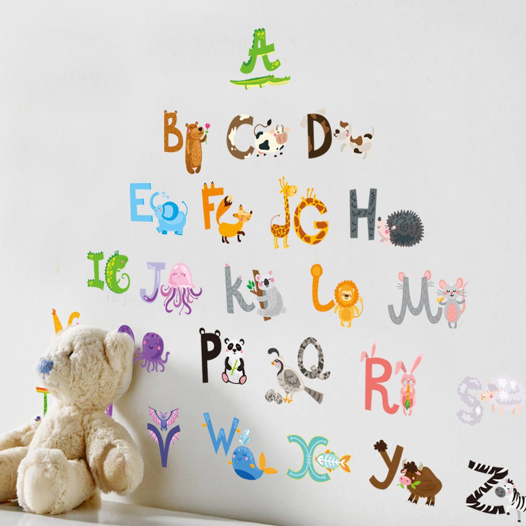 RELIZA WALL STICKER ALPHABET HURUF ANIMAL HEWAN ANAK STUDY ABC1058 STIKER DINDING