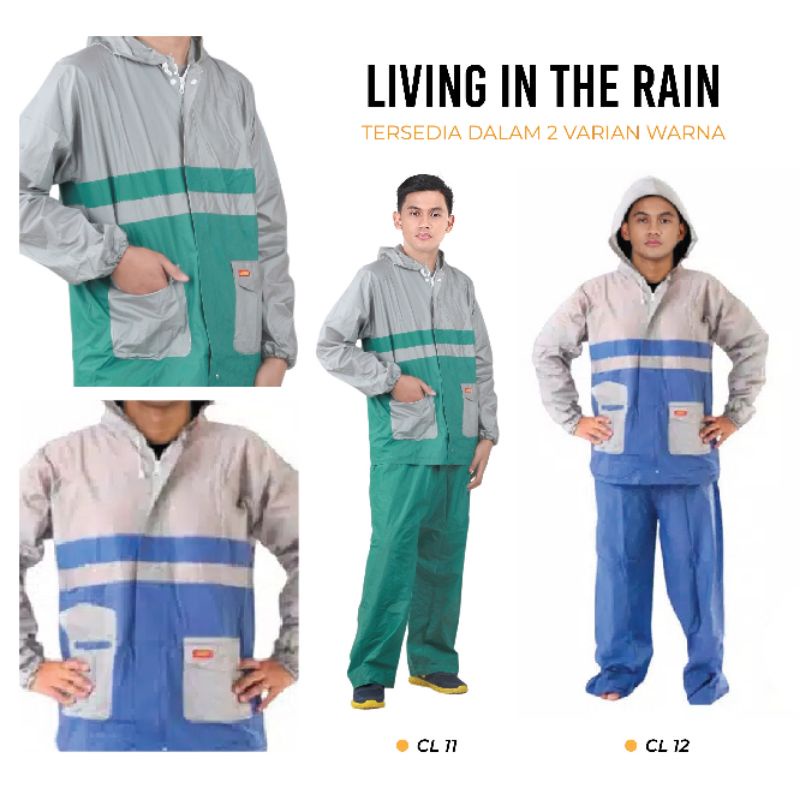 AUTHENTIC Jas Mantel Hujan Motor Setelan Jaket Celana Jaz Ujan Pria Cowok Dewasa Ukuran Besar L fit to XL Anti Rembes Tebal Anti Jebol Kuat Keren Rain Coat Berkualitas