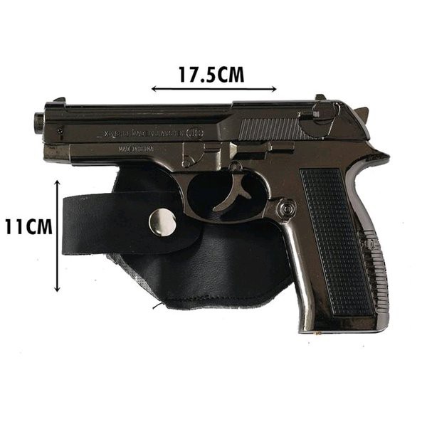 Korek Pistol Full Metal - Lighter Pistol Black - 608 Leather Machine - Include Sarung - Bareta Besi