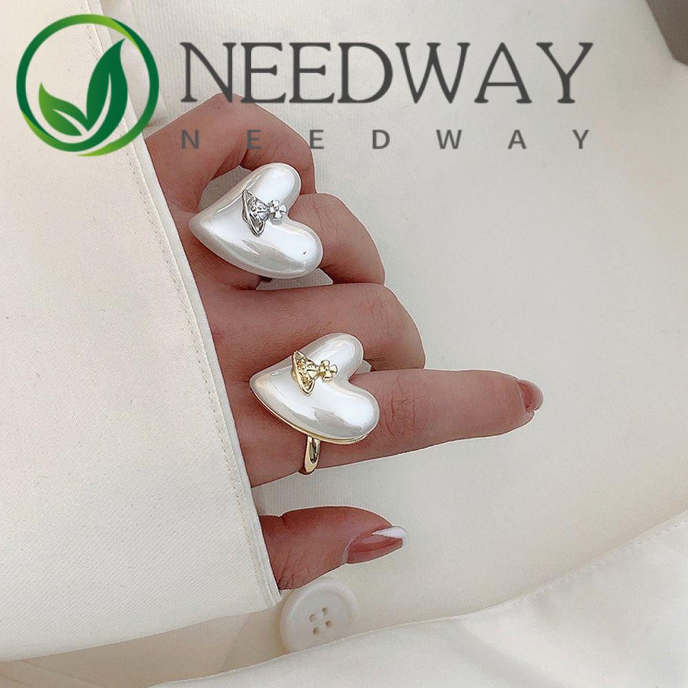 Needway  Vintage Pearl Rings Romantic Korean Style Women Rings Gold Color Love Heart Pearl Silver Color Saturn Planet Adjustable Ins Open Rings/Multicolor