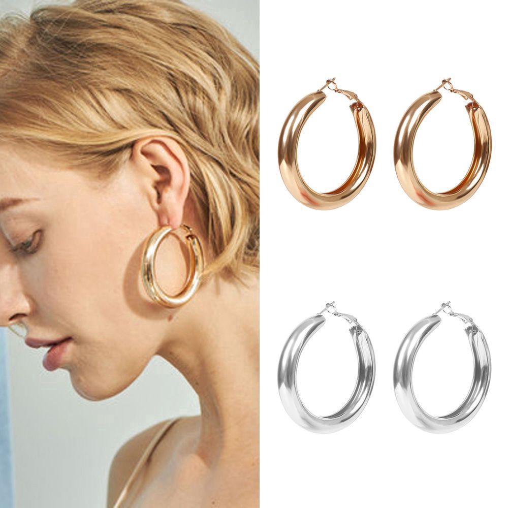 Punk Rock Minimalist 50mm Thick Tube Big Gold Alloy Round Circle Hoop Earrings