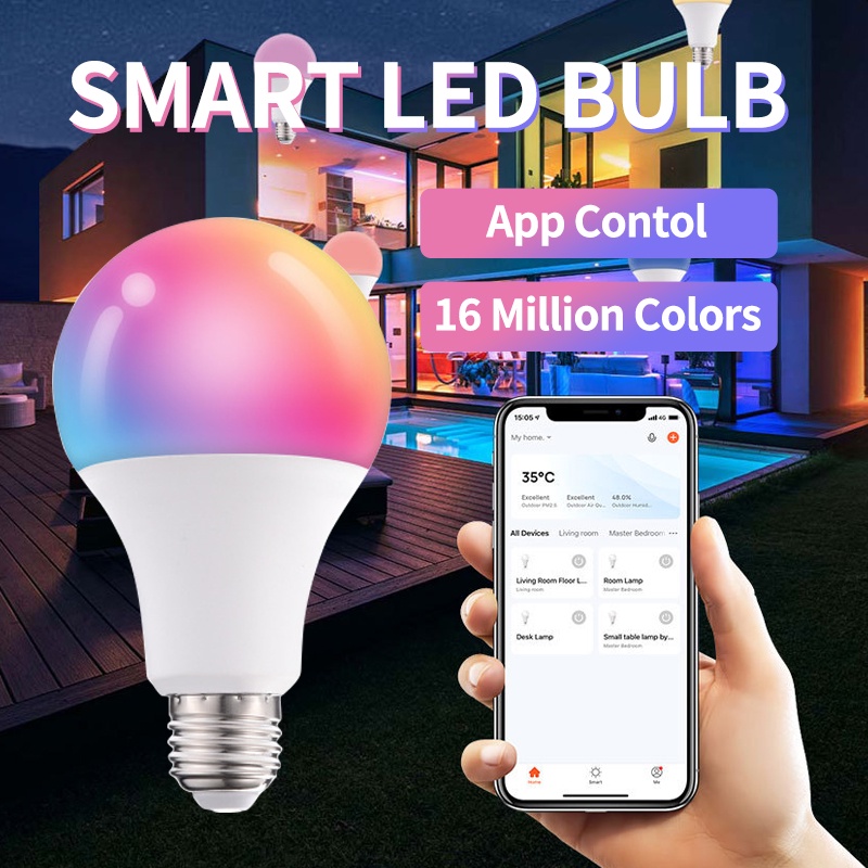 LED Bola Lampu Pintar Tuya Wireless, Speaker Bluetooth10W, Bola lampu Yang Berubah Warna, Bola Lampu E27