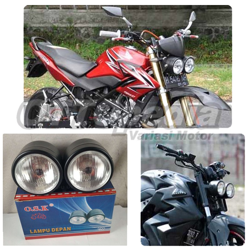 REFLEKTOR LAMPU DEPAN HEADLAMP TWIN DOUBLE MODIF CUSTOM CAFERACER CHOPPER BRATSTYLE SCRAMBLE HARLEY