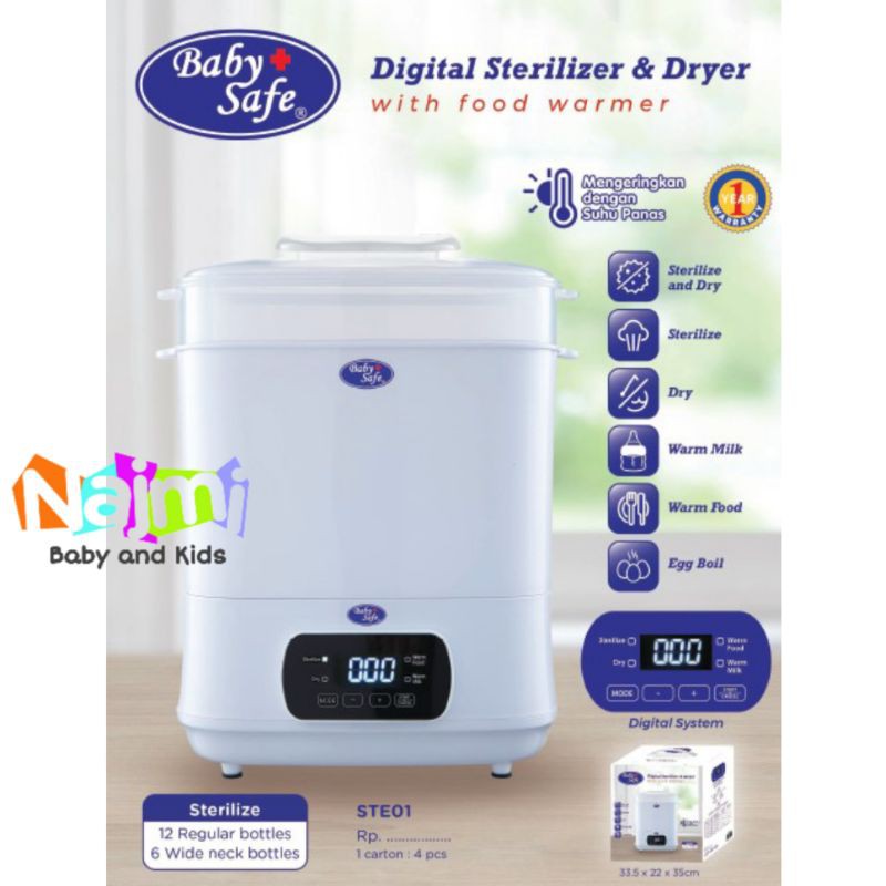 STE01 Baby Safe Digital Sterilizer and Dryer Milk Food Warmer Babysafe