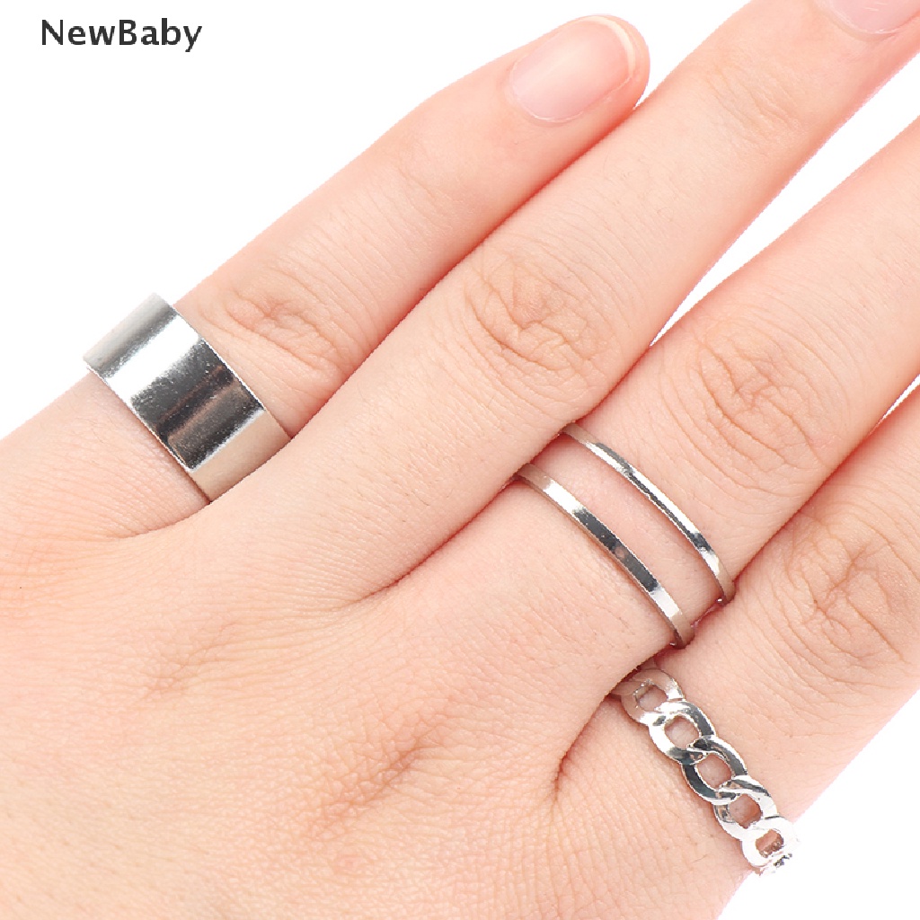 Newbaby Set Cincin Metal Tembaga Bulat Hollow Out Adjustable Gaya Hip Hop Punk Untuk Wanita