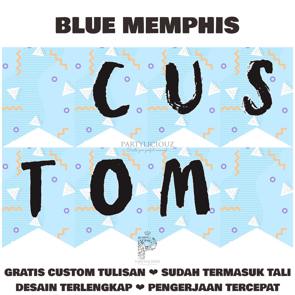 MEMPHIS - BUNTING FLAG BANNER FLAG BENDERA PESTA CUSTOM TULISAN DEKORASI PESTA ULTAH ANAK AQIQAH
