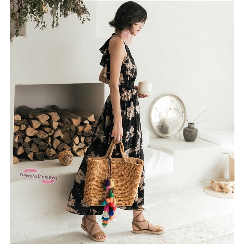 Image of Dress Halter Strap Beach Long Skirt #3