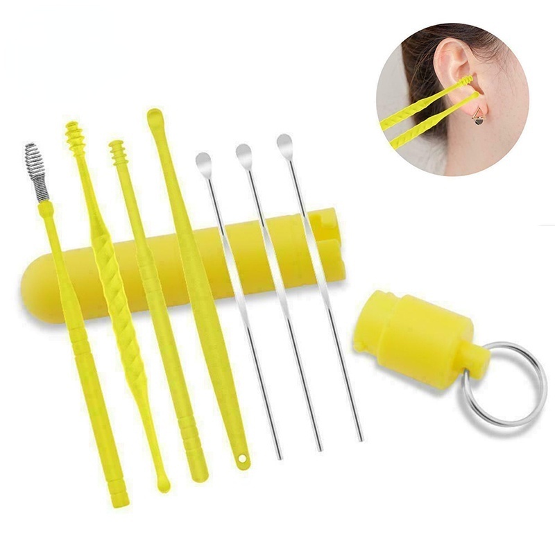 7pcs / Set Alat Pembersih Telinga Bahan Stainless Steel + ABS + Plastik Dengan Kotak Penyimpanan Untuk Pria / Wanita