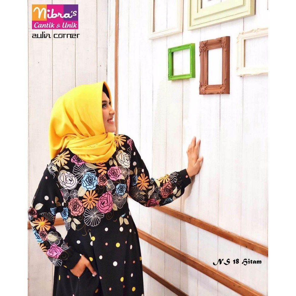 GROSIR TERMURAH Model Baju Wanita Terbaru Nibras NS 18 Hitam ORIGINAL Busana Muslim Wanita