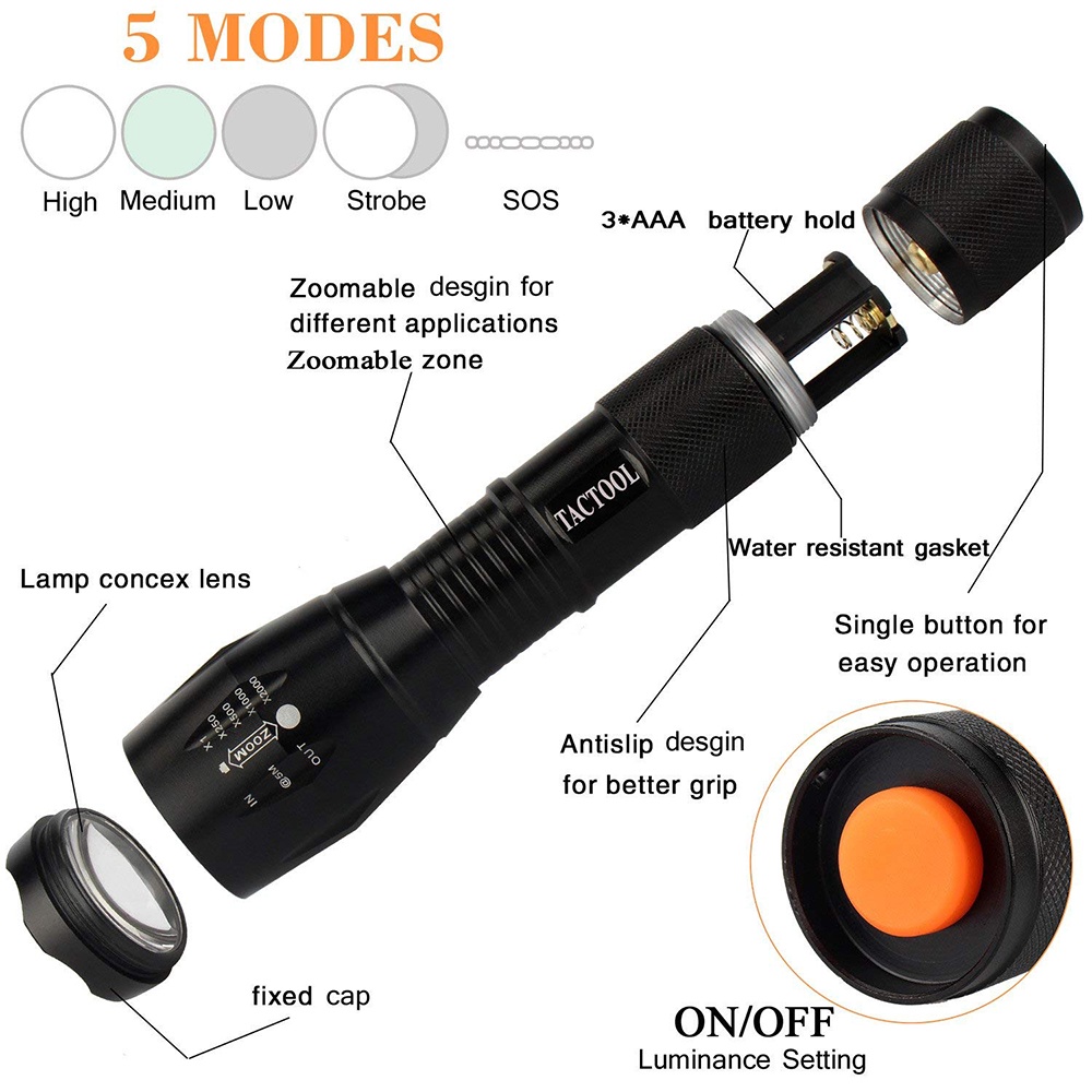 [ Portable bright  LED zoom mini flashlight  for Hiking Camping Survival Emergency ]