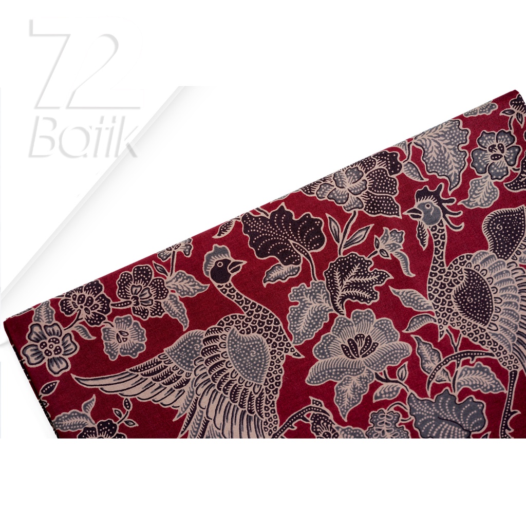 KAIN BATIK PREMIUM Bahan Katun Motif Cendrawasih Warna Merah 722228 Cap 72 Jarik Jarit Samping Kebat Panjang Batik Katun Modern Premium Bahan Seragam Batik Pernikahan Kantor Keluarga Murah Kamen Jadi Batik Bali Lembaran