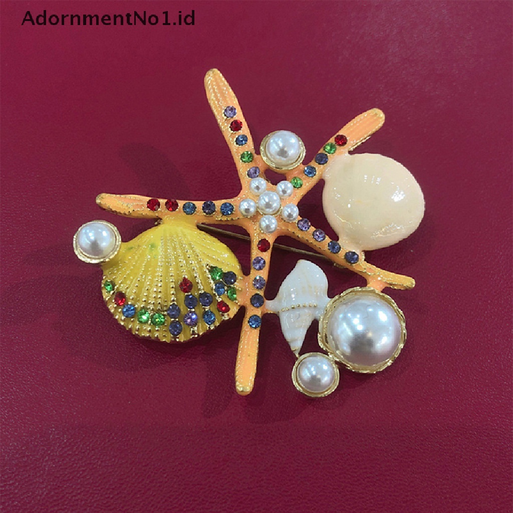 (AdornmentNo1) Pin Bros Bintang Laut + Kerang Hiasan Mutiara + Berlian Imitasi