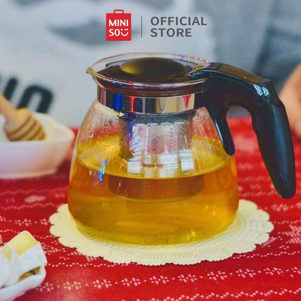 Miniso Official Teko Teh Gelas 900ml Teapot Saringan Kaca Tempat Teh Kopi Air Transparan Teapot Taha